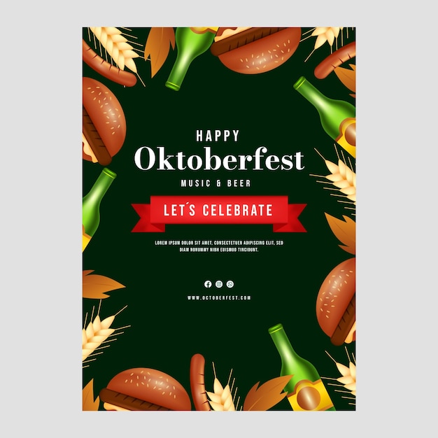 Vettore gratuito modello di poster verticale realistico per la celebrazione del festival della birra oktoberfest