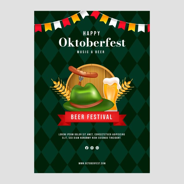 오크테르페스트 맥주 축제 의 현실적 인 수직 포스터 템플릿