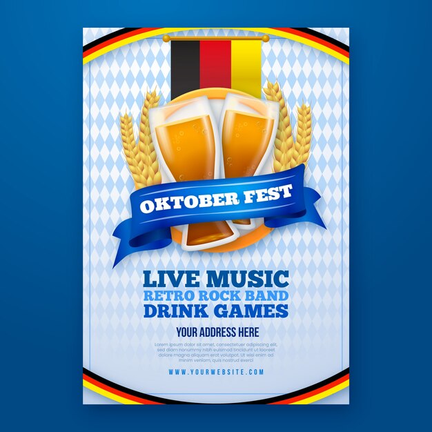 Realistic vertical poster template for oktoberfest beer festival celebration