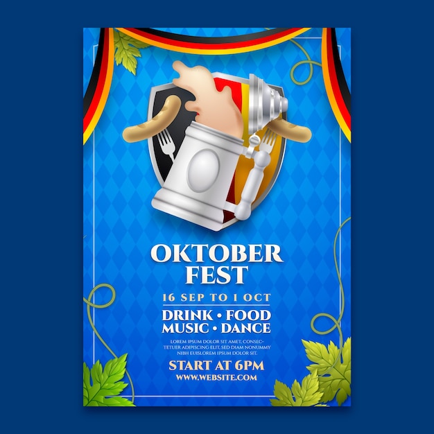 Vettore gratuito modello di poster verticale realistico per la celebrazione del festival della birra oktoberfest