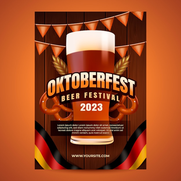 Modello di poster verticale realistico per la celebrazione del festival della birra oktoberfest