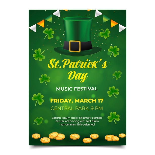 Realistic vertical poster template for st patrick's day celebration