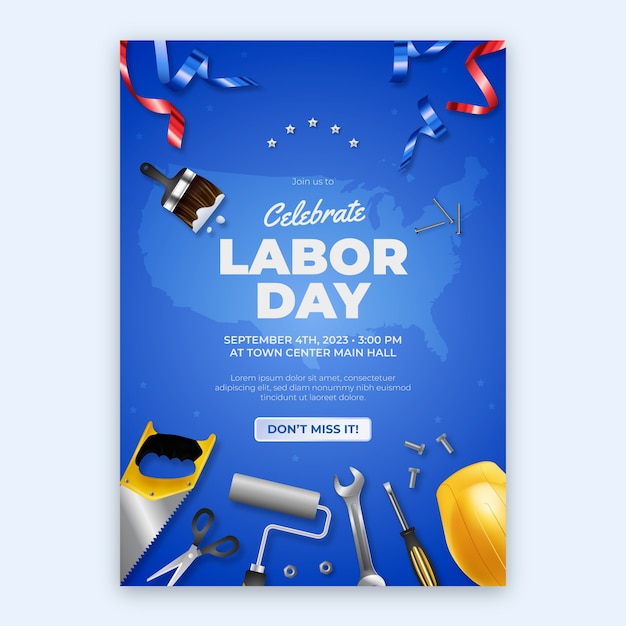 Free vector realistic vertical poster template for us labor day celebration