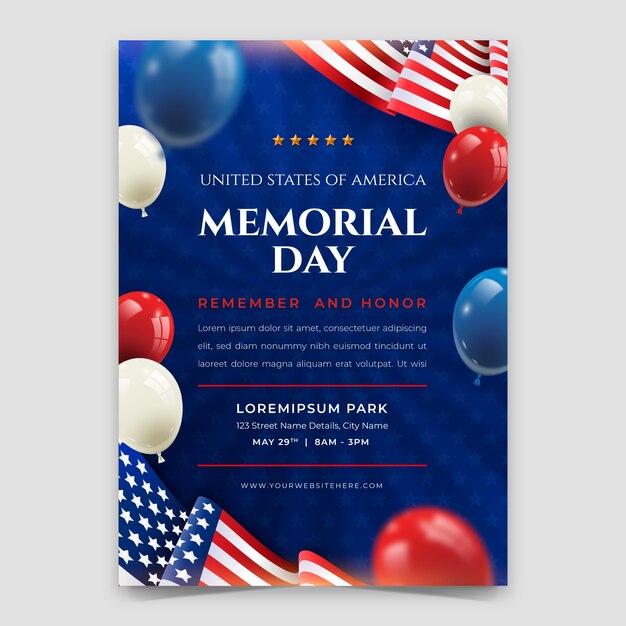 Realistic vertical poster template for usa memorial day celebration