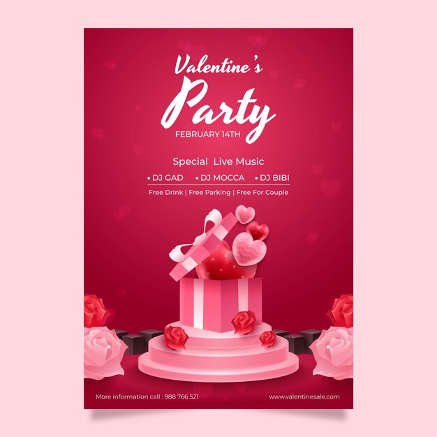 Realistic vertical poster template for valentines day celebration