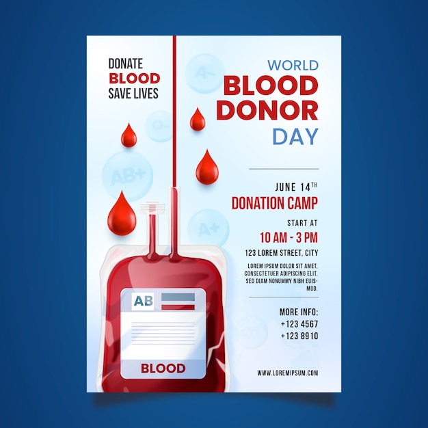 realistic vertical poster template for world blood donor day
