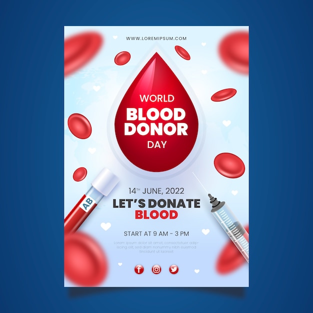 Realistic vertical poster template for world blood donor day