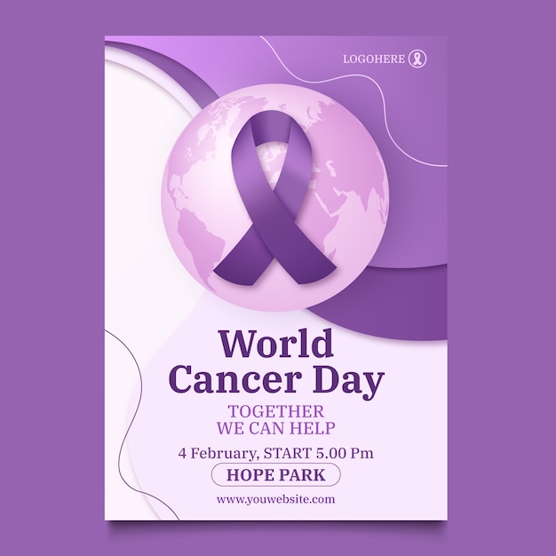 Realistic vertical poster template for world cancer day awareness