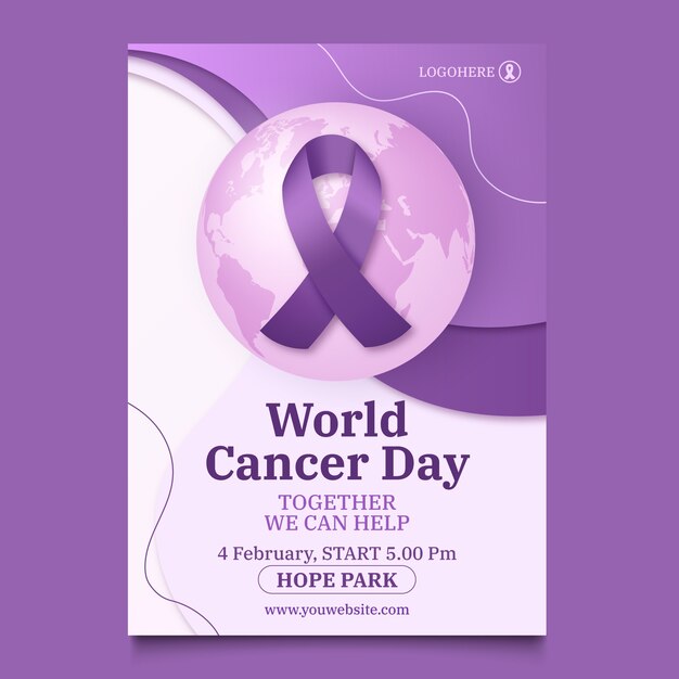 세계 암 날 의 인식 을 높이기 위한 현실적 인 수직 포스터 템플릿
