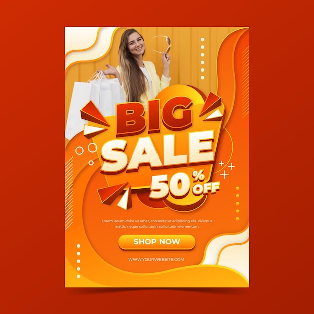 Realistic vertical sale poster template with photo