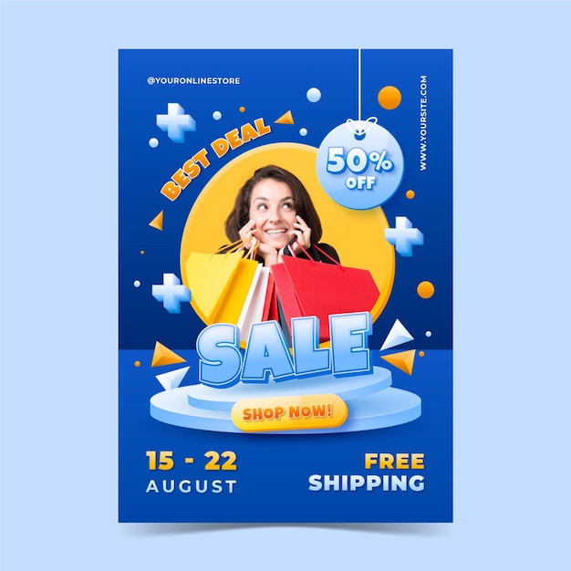 Realistic vertical sale poster template with photo