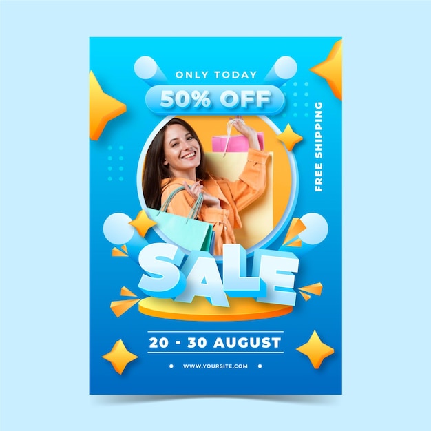 Realistic vertical sale poster template with photo