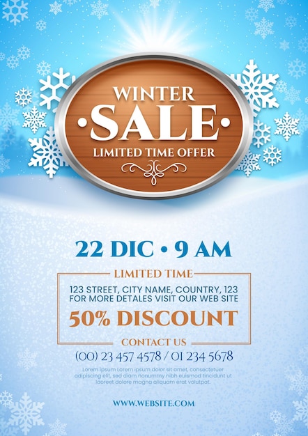 Realistic vertical winter sale poster template