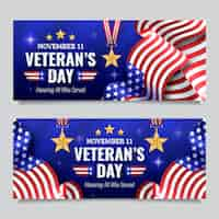 Free vector realistic veteran's day horizontal banners set