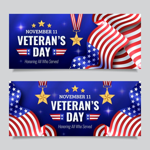 Realistic veteran's day horizontal banners set