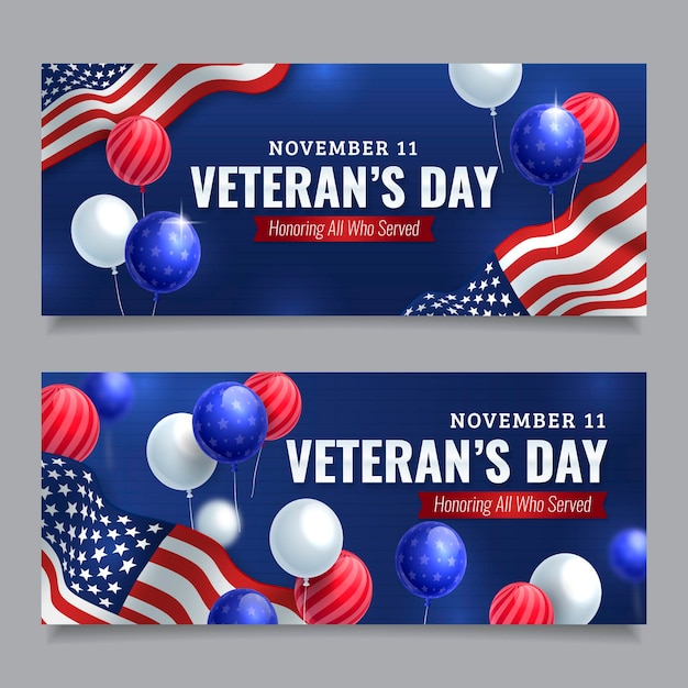 Vettore gratuito set di banner orizzontali realistici del giorno del veterano