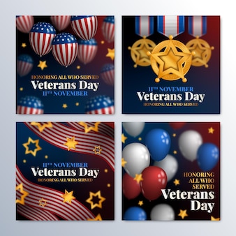 Raccolta di post instagram realistici per il giorno dei veterani