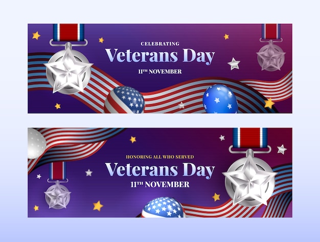 Free vector realistic veterans day horizontal banners set