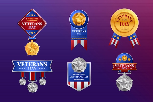 Free vector realistic veterans day logo collection