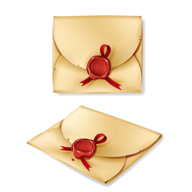 Free vector realistic vintage envelope with red wax seal