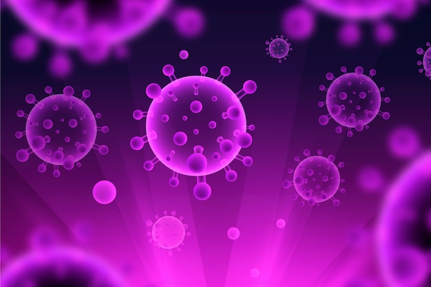 Realistic violet coronavirus hologram background