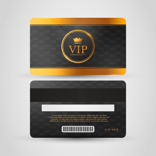 Realistic vip card template with golden details