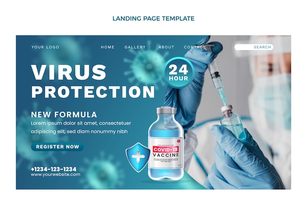 Free vector realistic virus protection landing page