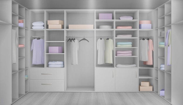 Realistic wardrobe with clothes