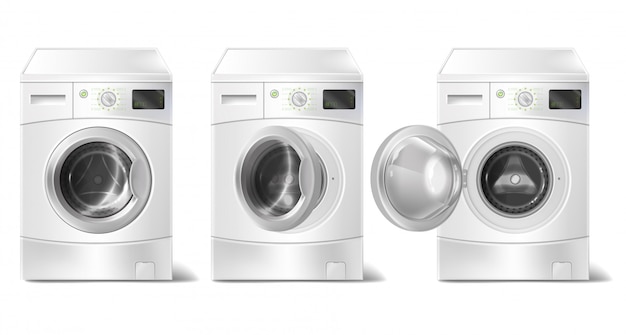 Vettore gratuito lavatrice realistica con caricatore frontale e display intelligente