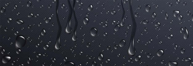 Realistic water drops on black surface