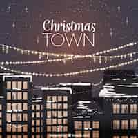 Free vector realistic watercolour christmas town at night