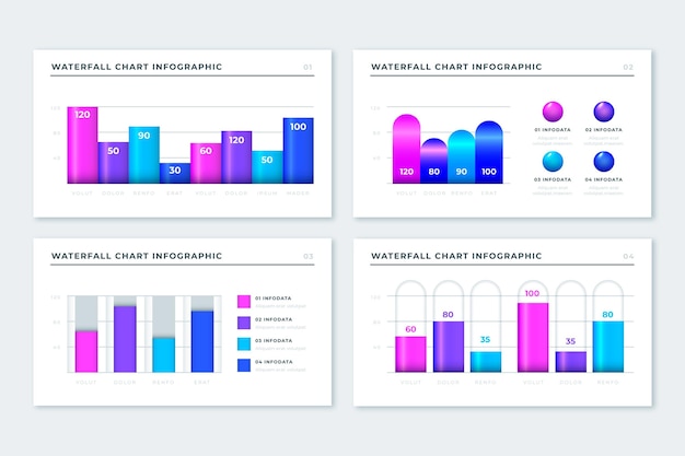 Realistic waterfall chart collection