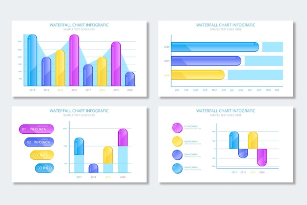 Free vector realistic waterfall chart collection