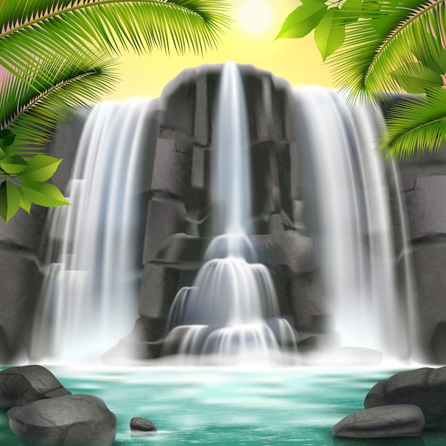 Free vector realistic waterfall and rocks