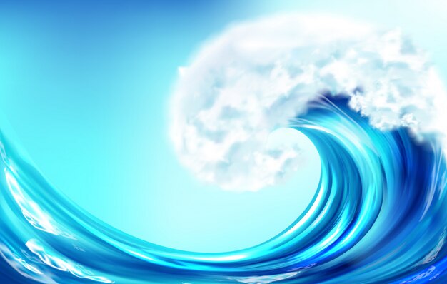 Realistic wave big ocean or sea curve water splash