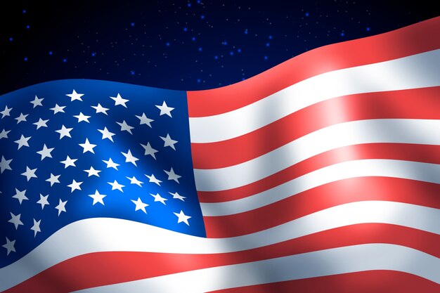 Realistic waving american flag background