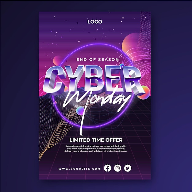 Free vector realistic wavy cyber monday vertical poster template