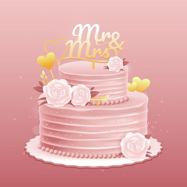 Бесплатное векторное изображение Реалистичный свадебный торт с топпером