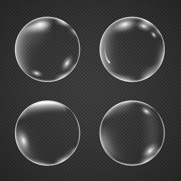 Free vector realistic white air bubbles with reflection isolated on transparent