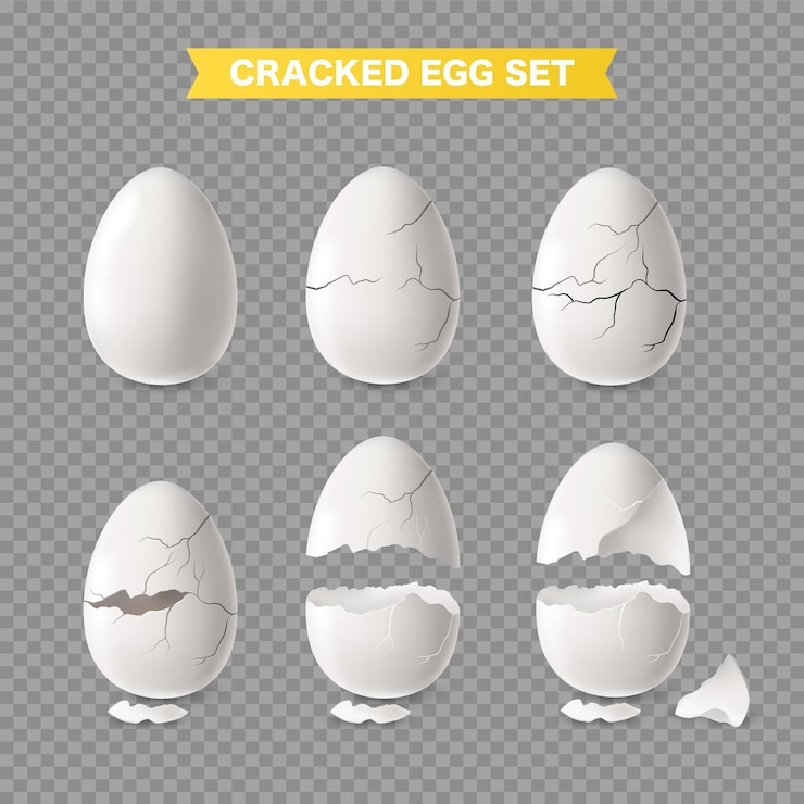 Free Vector realistic white cracked and open egg set