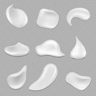 Realistic white cream strokes isolated on transparent