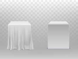 Free vector realistic white cubes, one block covered with silk cloth