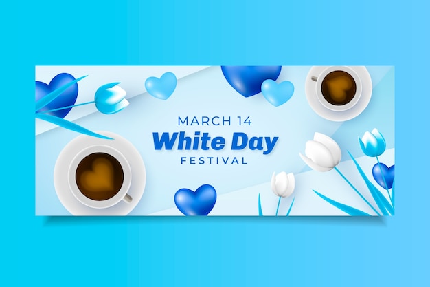 Realistic white day horizontal banner template