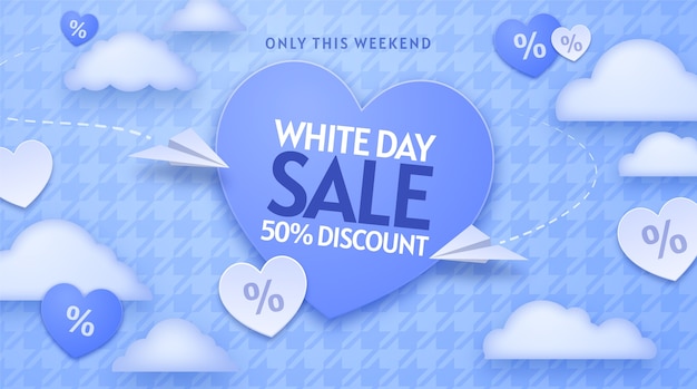 Realistic white day sale horizontal banner template