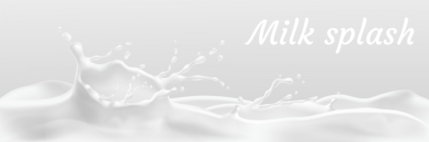 Realistic white milk splash, flowing yogurt or cream isolated on background.