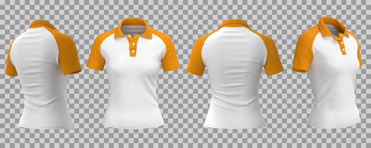 Free Vector realistic white and orange female polo shirt in different view