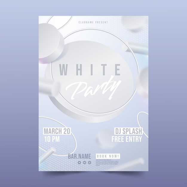 Реалистичный шаблон плаката белой вечеринки