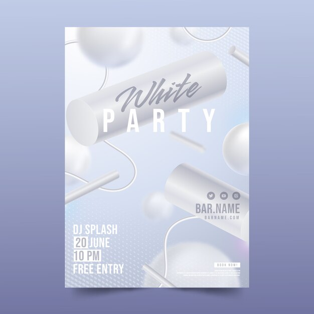 Realistic white party poster template