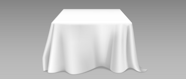 正方形のテーブルに現実的な白いテーブルクロス