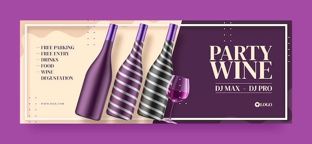 Free vector realistic wine party facebook cover template